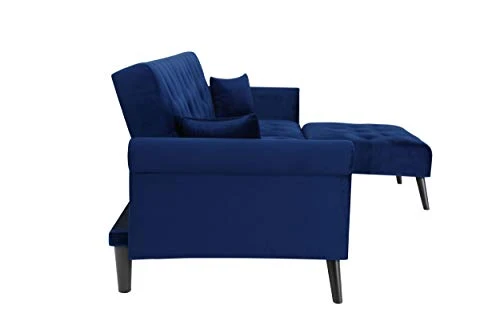 Convertible Sectional Sofa Bed, L-Shaped Reversible Reclining Velvet Sofa With 3 Seats And Pillows For Living Room Small Apartment Spaces Furniture Set (Blue) 3 Convertible Sectional Sofa Bed, L-Shaped Reversible Reclining Velvet Sofa With 3 Seats And Pillows For Living Room Small Apartment Spaces Furniture Set (Blue) - Image 3