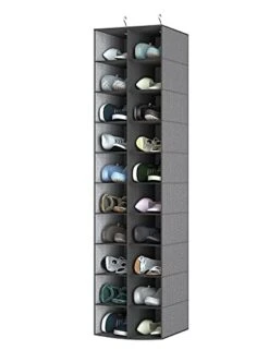 Libeder Hanging Shoe Organizer For Closet, Hanging Closet Organizers 20 Section Shoe Shelves, Space Saving Shoe Holder & Storage, Grey, 12''W×12''Dx 50''H