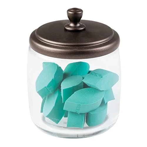 MDesign Small Apothecary Organizer Canister Jars - Glass Containers With Steel Lid For Bathroom, Organization Holder For Vanity, Counter, Hamill Collection - 2 Pack - Clear/Bronze 7 MDesign Small Apothecary Organizer Canister Jars - Glass Containers With Steel Lid For Bathroom, Organization Holder For Vanity, Counter, Hamill Collection - 2 Pack - Clear/Bronze - Image 7