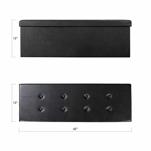 Otto & Ben Folding Chest With Memory Foam Seat Tufted Faux Leather Trunk Bedroom Ottomans Bench End Table, 45 Inch, Black 2 Otto & Ben Folding Chest With Memory Foam Seat Tufted Faux Leather Trunk Bedroom Ottomans Bench End Table, 45 Inch, Black - Image 2
