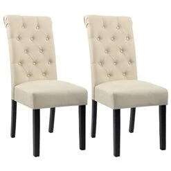 GOTMINSI Upholstered Fabric Dining Room Chairs Tufted Parsons Dining Chairs Accent Kitchen Chairs With Solid Wood Legs For Home Kitchen And Restaurant (Set Of 2), Beige