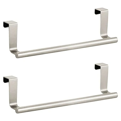 MDesign Metal Over The Door Towel Holder For Kitchen Cabinet - Hand, Dish, And Tea Towel Rack - Over The Door Towel Bar And Hanger - Kitchen And Bathroom Organizer - Omni Collection - 2 Pack, Satin 3 MDesign Metal Over The Door Towel Holder For Kitchen Cabinet - Hand, Dish, And Tea Towel Rack - Over The Door Towel Bar And Hanger - Kitchen And Bathroom Organizer - Omni Collection - 2 Pack, Satin - Image 3