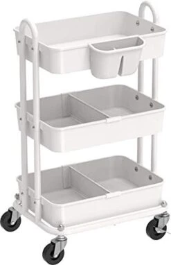 Simple Houseware 3-Tier Kitchen Cart Multifunctional Rolling Utility Cart With 2 Dividers And Hanging Bucket, White -Songmics Furniture Shop 315UZHiiAL. AC