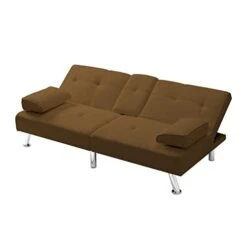 Verfur Convertible Sleeper Sofa Bed,Adjustable Futon Couch Modern Folding Lounge Recliner For Living Room With 2 Cup Holders, Removable Soft Armrest And Sturdy Metal Leg, Brown Ve -Songmics Furniture Shop 315wLOXtgFL