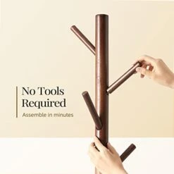 Pipishell Coat Rack, Wooden Coat Rack Stand With 3 Height Options And 8 Hooks, Sturdy Freestanding Coat Rack For Clothes/Bags/Hats, Coat Rack For Home/Office/Entryway/Hallway, PIWCR01, Brown -Songmics Furniture Shop 3163Qc4U3ZL