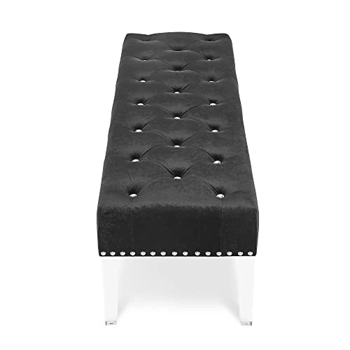 New Classic Furniture Vivian Velvet Bench With Crystal Buttons, Black 3 New Classic Furniture Vivian Velvet Bench With Crystal Buttons, Black - Image 3