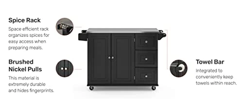 Homestyles Kitchen Cart With Stainless Steel Metal Top, Rolling Mobile Kitchen Island With Storage And Towel Rack, 54 Inch Width, Black 3 Homestyles Kitchen Cart With Stainless Steel Metal Top, Rolling Mobile Kitchen Island With Storage And Towel Rack, 54 Inch Width, Black - Image 3