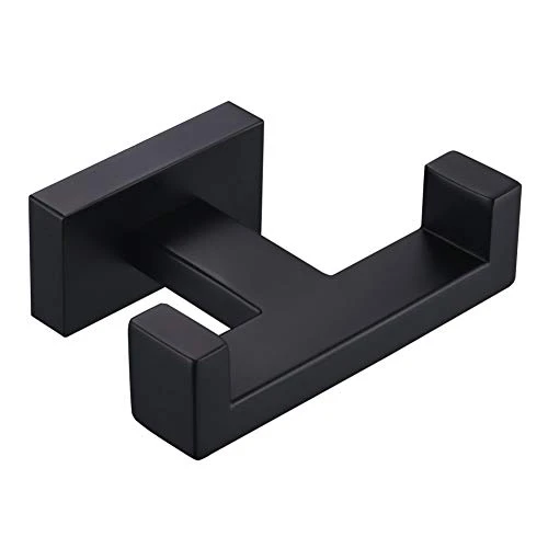 Angle Simple Double Towel Hook Matte Black, Stainless Steel Bathroom Towel Holder, Coat Robe Hook Wall Mount 1 Angle Simple Double Towel Hook Matte Black, Stainless Steel Bathroom Towel Holder, Coat Robe Hook Wall Mount