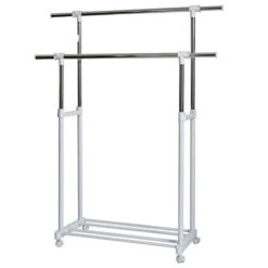 Store. It 670124 XXL Rollkleide Stand Double Clothes Rail, Metal, Plastic, White, 90 x 44 x 95 cm