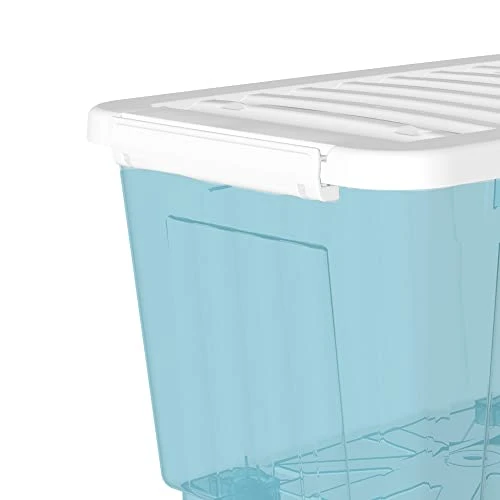 Cetomo 55L*3 Plastic Storage Box,Clear Blue, Tote Box, Organizing Container With Durable Lid And Secure Latching Buckles, Stackable And Nestable, 3Pack, With Buckle 3 Cetomo 55L*3 Plastic Storage Box,Clear Blue, Tote Box, Organizing Container With Durable Lid And Secure Latching Buckles, Stackable And Nestable, 3Pack, With Buckle - Image 3