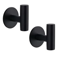 Adhesive Hooks Heavy Duty Wall Hooks Yandls Stainless Steel Waterproof Shower Hooks, Adhesive Holders Coat Hooks For Hanging, Wall Mounted Towel Hooks For Bathroom Kitchen - 2 Pack, Black,