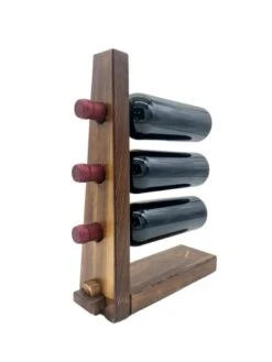 Handmade Wine Rack | Classic Rustic Design | Solid Pine Wood | Burnt Finish With Clear Coat | Three 750ml Bottles | Collapsible For Storage (Burnt)