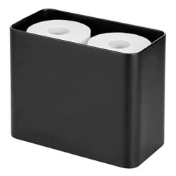 MDesign Deep Steel Floor Stand Toilet Paper Organizer, 4-Roll Tissue Storage Holder Container Bin For Bathroom, Fits Under Sink, Vanity, Shelf, In Cabinet, Or Corner, Mirri Collection - Matte Black