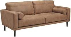 Signature Design By Ashley Arroyo Mid Century Modern Faux Leather Loveseat, Caramel Brown -Songmics Furniture Shop 317Aami92L. AC