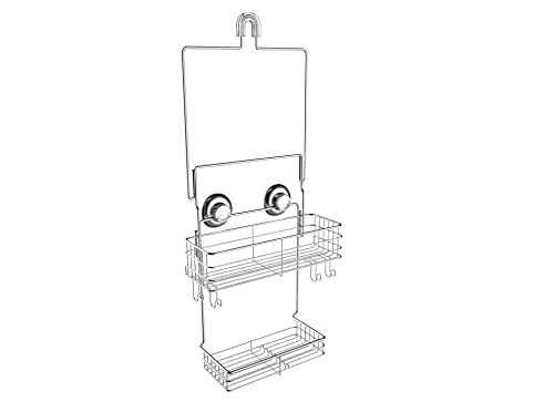 Gecko-Loc Extra Long Wide Adjustable Length Over The Showerhead Hanging Shower Caddy Organizer - Stainless Steel Bathroom Caddies Storage Rack Shelf Hooks And Soap Dish - Silver 2 Gecko-Loc Extra Long Wide Adjustable Length Over The Showerhead Hanging Shower Caddy Organizer - Stainless Steel Bathroom Caddies Storage Rack Shelf Hooks And Soap Dish - Silver - Image 2