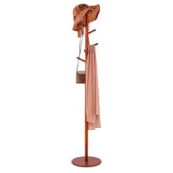 Sewarmary Wood Coat Rack Stand, 3 Adjustable Sizes Tree Coat Rack Freestanding With 8 Hooks,Super Easy To Assemble,Hallway/Entryway Coat Hanger Stand For Clothes, Suits, Accessories (Brown-Round)