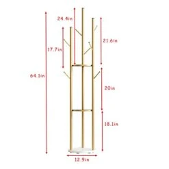 DOORXIFO Metal Gold Coat Rack Freestanding, Coat Hanger Stand, Hall Tree Coat Rack For Hanging Hats, Scarves, Bags, Modern Coat Rack With Double Shelves, Corner Coat Rack, 9 Hooks, Gold -Songmics Furniture Shop 317IzEFYGIL
