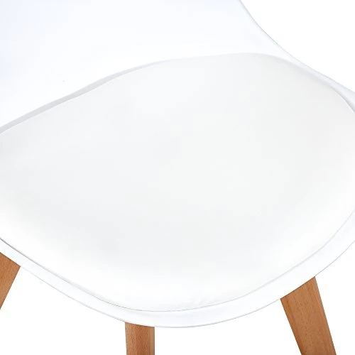 LSSBOUGHT Modern Style Dining Chairs,Shell Lounge Plastic Chair With Soft Padded Seat And Solid Wooden Legs Set Of 4 (White) 4 LSSBOUGHT Modern Style Dining Chairs,Shell Lounge Plastic Chair With Soft Padded Seat And Solid Wooden Legs Set Of 4 (White) - Image 4