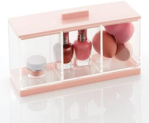 MDesign Cosmetic Divided Organizer Storage Canister Box With 3 Sections And Lid For Bathroom Vanity Countertop - Holder For Cotton Swabs, Perfume, Lipstick - Lumiere Collection - Clear/White 11 MDesign Cosmetic Divided Organizer Storage Canister Box With 3 Sections And Lid For Bathroom Vanity Countertop - Holder For Cotton Swabs, Perfume, Lipstick - Lumiere Collection - Clear/White - Image 11