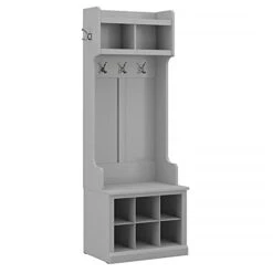 Bush Furniture Kathy Ireland® Home Woodland 24W Hall Tree And Small Shoe Bench With Shelves In Cape Cod Gray