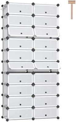 DINMO 10-Tier Shoe Rack With Doors For Entryway, 20 Pairs, Portable Plastic Cubby Shoe Shelves Organizer Unit, DIY Shoe Cabinet, White -Songmics Furniture Shop 3181M8eqnFL. AC