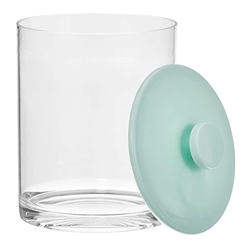 MDesign Large Modern Apothecary Storage Organizer Canister Jars - Plastic Containers For Bathroom, Organization Holder For Vanity, Counter, And Makeup Tables, Lumiere Collection, Clear/Mint Green 3 MDesign Large Modern Apothecary Storage Organizer Canister Jars - Plastic Containers For Bathroom, Organization Holder For Vanity, Counter, And Makeup Tables, Lumiere Collection, Clear/Mint Green - Image 3