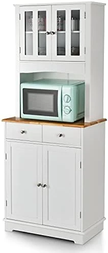 Giantex Kitchen Pantry, 67" Buffet Hutch Cabinet With 2 Storage Cabinets And Drawers, Wood Sideboard Cupboard With Countertop & Cable Hole, Freestanding Microwave Stand With Storage, White 7 Giantex Kitchen Pantry, 67" Buffet Hutch Cabinet With 2 Storage Cabinets And Drawers, Wood Sideboard Cupboard With Countertop & Cable Hole, Freestanding Microwave Stand With Storage, White - Image 7