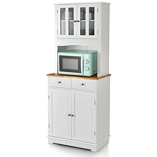 Giantex Kitchen Pantry, 67" Buffet Hutch Cabinet With 2 Storage Cabinets And Drawers, Wood Sideboard Cupboard With Countertop & Cable Hole, Freestanding Microwave Stand With Storage, White 1 Giantex Kitchen Pantry, 67" Buffet Hutch Cabinet With 2 Storage Cabinets And Drawers, Wood Sideboard Cupboard With Countertop & Cable Hole, Freestanding Microwave Stand With Storage, White