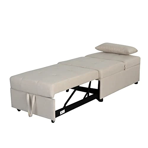 Fold Sofa Bed,Folding Ottoman Sleeper Sofa Bed,Modern Convertible Sleeper Chair Bed Sleeper Couch Bed Single Studio Futon Bed Guest Chaise Lounge Bed With Adjustable Recliner(Linen Fabric Beige) 3 Fold Sofa Bed,Folding Ottoman Sleeper Sofa Bed,Modern Convertible Sleeper Chair Bed Sleeper Couch Bed Single Studio Futon Bed Guest Chaise Lounge Bed With Adjustable Recliner(Linen Fabric Beige) - Image 3