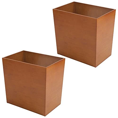 MDesign Rectangular Narrow Trash Can Wastebasket, Small Garbage Container Bin For Bathroom, Kitchen, Home Office, Craft Room, Bamboo Veneer, Brock Collection, 2 Pack - Brown 5 MDesign Rectangular Narrow Trash Can Wastebasket, Small Garbage Container Bin For Bathroom, Kitchen, Home Office, Craft Room, Bamboo Veneer, Brock Collection, 2 Pack - Brown - Image 5