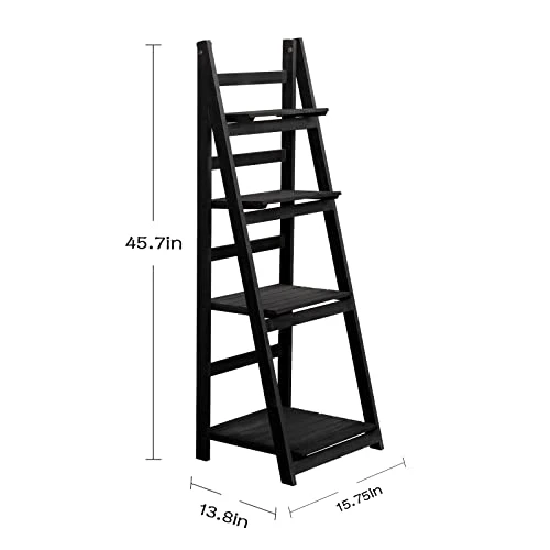 Babion Ladder Shelf, 4-Tier Bookshelf, Industrial Leaning Bookshelves Ladder Bookcase Wooden Shelf With Stable Frame Plant Stand Storage Rack Shelf For Kitchen, Bathroom-Black 3 Babion Ladder Shelf, 4-Tier Bookshelf, Industrial Leaning Bookshelves Ladder Bookcase Wooden Shelf With Stable Frame Plant Stand Storage Rack Shelf For Kitchen, Bathroom-Black - Image 3