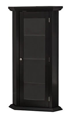 Kings Brand Furniture - Corner Curio Storage Cabinet With Glass Door (Black)