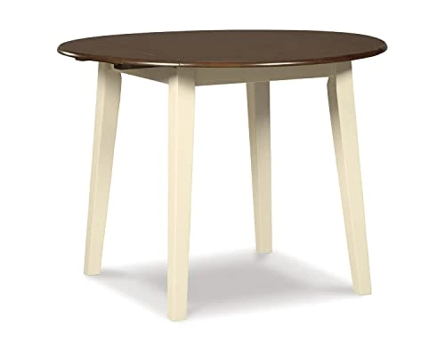 Signature Design By Ashley Woodanville Cottage 40" Round Drop Leaf Dining Table, Cream & Brown 1 Signature Design By Ashley Woodanville Cottage 40" Round Drop Leaf Dining Table, Cream & Brown