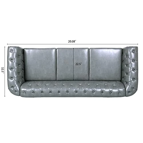 LEVNARY Chesterfield Sofa, Classic Tufted Upholstered Leather Couch, Modern 3 Seater Couch Furniture With Tufted Back For Living Room Office (Gray) 3 LEVNARY Chesterfield Sofa, Classic Tufted Upholstered Leather Couch, Modern 3 Seater Couch Furniture With Tufted Back For Living Room Office (Gray) - Image 3
