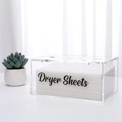 Dryer Sheet Holder, Acrylic Dryer Sheet Dispenser With Hinged Lid, Laundry Room Organization & Decor Box, Container Storage For Fabric Softener Sheets - Clear -Songmics Furniture Shop 318zUQ96AlL
