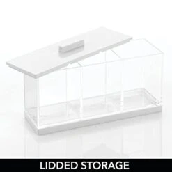MDesign Cosmetic Divided Organizer Storage Canister Box With 3 Sections And Lid For Bathroom Vanity Countertop - Holder For Cotton Swabs, Perfume, Lipstick - Lumiere Collection - Clear/White 13 MDesign Cosmetic Divided Organizer Storage Canister Box With 3 Sections And Lid For Bathroom Vanity Countertop - Holder For Cotton Swabs, Perfume, Lipstick - Lumiere Collection - Clear/White -Songmics Furniture Shop 3198myHuN4L