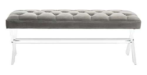 Safavieh Couture Home Tourmaline 48-inch Glam Dark Grey Velvet Tufted Acrylic Bench 2 Safavieh Couture Home Tourmaline 48-inch Glam Dark Grey Velvet Tufted Acrylic Bench - Image 2