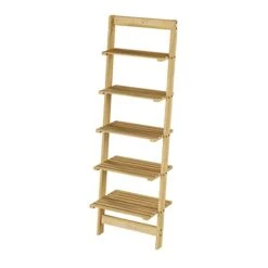5-Tier Ladder Shelf - Wooden Narrow Leaning Book Shelf For Bedroom, Living Room, Or Kitchen Shelving - Boho Home Decor By Lavish Home (Oak) -Songmics Furniture Shop 319QSfP3PBL