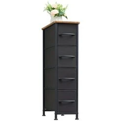 Somdot Narrow Dresser With 4 Drawers, Slim Storage Chest Of Drawers With Removable Fabric Drawers For Closet Small Spaces Bathroom Bedroom Laundry, Black/Rustic Brown