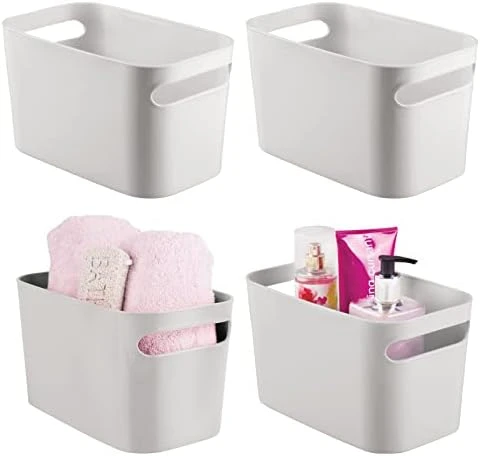 MDesign Deep Plastic Bathroom Bin With Handles, Storage Organizer For Vanity Countertop, Hold Soap, Body Wash, Shampoo, Lotion, Conditioner, Hand Towels - 10" Long, Aura Collection, 4 Pack, Light Pink 8 MDesign Deep Plastic Bathroom Bin With Handles, Storage Organizer For Vanity Countertop, Hold Soap, Body Wash, Shampoo, Lotion, Conditioner, Hand Towels - 10" Long, Aura Collection, 4 Pack, Light Pink - Image 8