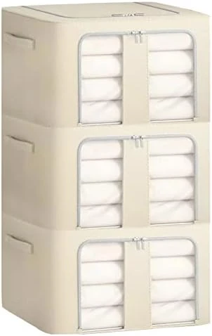 Elegeet 3Pack 66L Storage Bins With Metal Frame - Foldable Linen Fabric Storage Box With Handles And Transparent Window Closet Organizers And Storage(Grey 7 Elegeet 3Pack 66L Storage Bins With Metal Frame - Foldable Linen Fabric Storage Box With Handles And Transparent Window Closet Organizers And Storage(Grey - Image 7