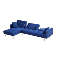 PBOGHLRD Folding Velvet Sofa Bed, Convertible Upholstered Futon Couch Set With Pillows, Modern Lounge Chaise For Living Room, Bedroom, Home Office (Blue) -Songmics Furniture Shop 31ART9TCPnL