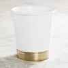 MDesign Small Round Metal Bathroom Wastebasket - Decorative Trash Can And Garbage Basket - Powder Room And Bathroom Trash Bin - Small Trash Can For Bathroom - Hyde Collection - White/Soft Brass