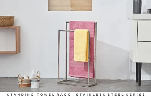 Free Standing Towel Racks For Bathroom, 2 Tier Stainless Steel Indoor Outdoor Floor Towel Rack For Hand Towel Holder Storage And Organization Modern Blanket Rack, Polished Chrome, DECLUTTR 4 Free Standing Towel Racks For Bathroom, 2 Tier Stainless Steel Indoor Outdoor Floor Towel Rack For Hand Towel Holder Storage And Organization Modern Blanket Rack, Polished Chrome, DECLUTTR - Image 4