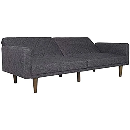 LIUJUN Convertible Futon Couch Bed With Linen Upholstery And Wood Legs - Grey 4 LIUJUN Convertible Futon Couch Bed With Linen Upholstery And Wood Legs - Grey - Image 4