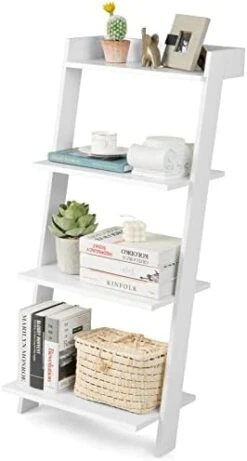 Tangkula 4 Tier Ladder Shelf, Leaning Bookshelf With Solid Wooden Frame, Anti-toppling Device, Anti-falling Baffle, Organizer Shelf, Open Shelving Unit For Home Office, 19.5 X 17.5 X 43 Inches (Black) 17 Tangkula 4 Tier Ladder Shelf, Leaning Bookshelf With Solid Wooden Frame, Anti-toppling Device, Anti-falling Baffle, Organizer Shelf, Open Shelving Unit For Home Office, 19.5 X 17.5 X 43 Inches (Black) -Songmics Furniture Shop 31AfhX7DIYL. AC