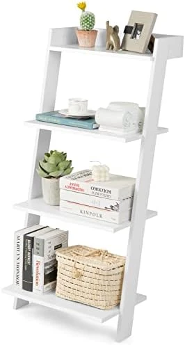 Tangkula 4 Tier Ladder Shelf, Leaning Bookshelf With Solid Wooden Frame, Anti-toppling Device, Anti-falling Baffle, Organizer Shelf, Open Shelving Unit For Home Office, 19.5 X 17.5 X 43 Inches (Black) 9 Tangkula 4 Tier Ladder Shelf, Leaning Bookshelf With Solid Wooden Frame, Anti-toppling Device, Anti-falling Baffle, Organizer Shelf, Open Shelving Unit For Home Office, 19.5 X 17.5 X 43 Inches (Black) - Image 9