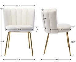 Janoray Velvet Dining Chairs Upholstered Gold Metal Legs Cream Mid Century Modern Accent Chair Set Of 2 For Living Room Kitchen Dining Room, Cream
