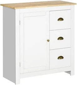 HOMCOM Modern Kitchen Cabinet, Storage Sideboard, Buffet Table With Rubberwood Top, 3 Drawers And Cabinet With Adjustable Shelf, Black -Songmics Furniture Shop 31Aio5MFDL. AC