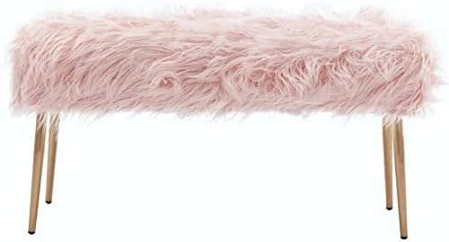 Chairus Faux Fur Entryway Bench Small Shaggy Furry Ottoman Bench For Bedroom Living Room, Pink 8 Chairus Faux Fur Entryway Bench Small Shaggy Furry Ottoman Bench For Bedroom Living Room, Pink - Image 8